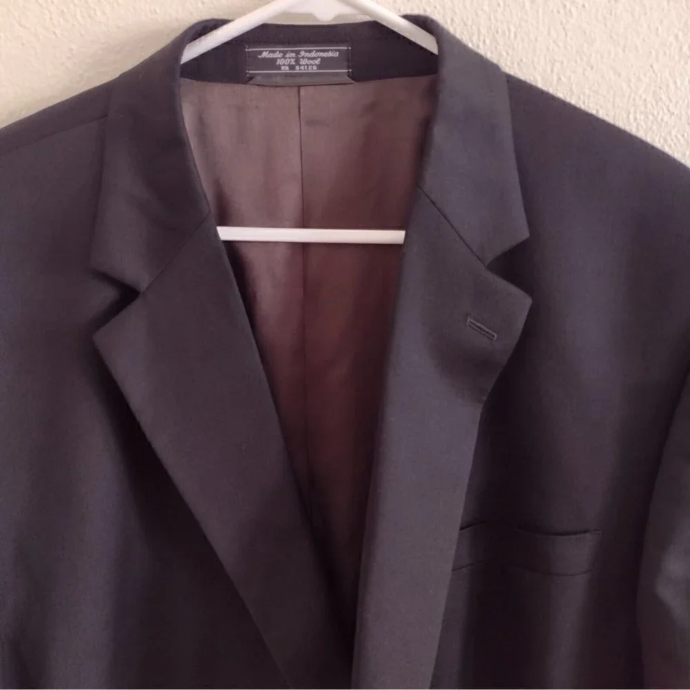 Haspel Super 110s Worsted 100% Wool Classic Suit Jacket Black Mens 52 Regular